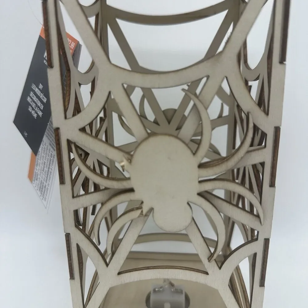 2PC Halloween Wooden Spider Lantern LED Light Up Centerpiece Decoration